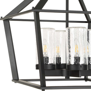 Uttermost Evanston Lantern Pendant Four Light Matte Black Seeded Glass Outdoor Rated