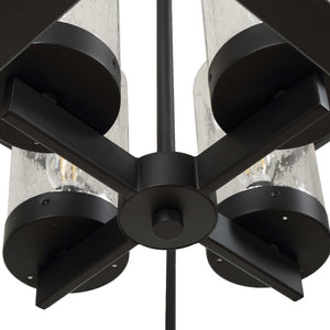 Uttermost Evanston Lantern Pendant Four Light Matte Black Seeded Glass Outdoor Rated