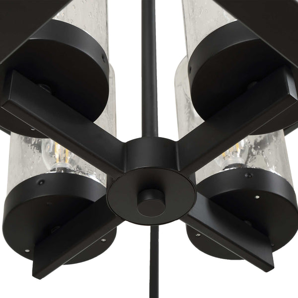 Uttermost Evanston Lantern Pendant Four Light Matte Black Seeded Glass Outdoor Rated