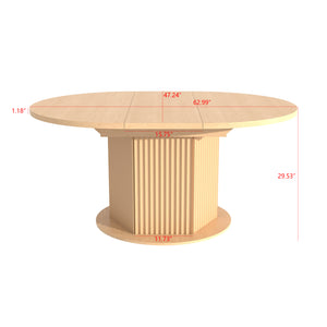 English Elm Round Adjustable Dining Table 47–63" for 4–6, Light Brown MDF & Rubberwood, Bump-Texture Base, 300lb Capacity W1347P296655