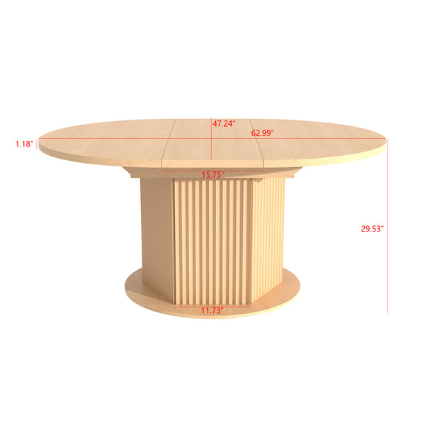 English Elm Round Adjustable Dining Table 47–63" for 4–6, Light Brown MDF & Rubberwood, Bump-Texture Base, 300lb Capacity W1347P296655