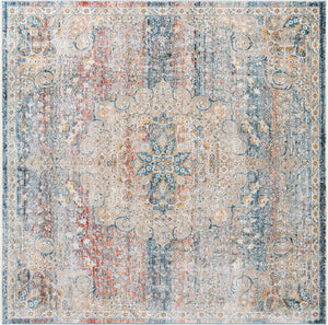 Unique Loom Newport Elms Machine Made Medallion Rug Multi, Blue/Gray/Ivory/Light Blue/Light Brown/Rust Red/Terracotta 8' 0" x 8' 0"