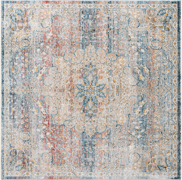 Unique Loom Newport Elms Machine Made Medallion Rug Multi, Blue/Gray/Ivory/Light Blue/Light Brown/Rust Red/Terracotta 8' 0" x 8' 0"