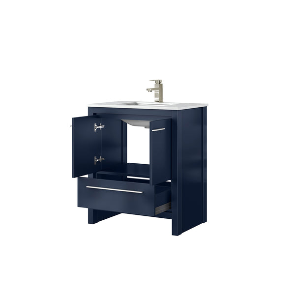 English Elm Navy Blue Bath Vanity With White Quartz Top & Brushed Nickel Faucet - Stylish Storage Solution! B2731P259291