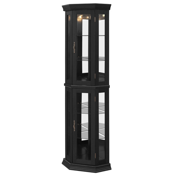 English Elm Lighted Corner Curio Cabinet - Elegant Display With Adjustable Shelves & Ambient Lighting - Black W1758P300129