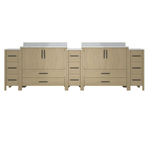English Elm 108"w×22"d×34"h Freestanding Double Sink Vanity with White Countertop Soft Close T3785S00009