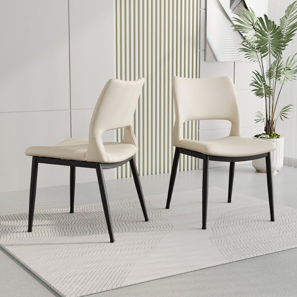 English Elm Modern Pu Leather Dining Chair Set with Ergonomic Backrest and Powder Coated Metal Frame White Pu W1727P426736