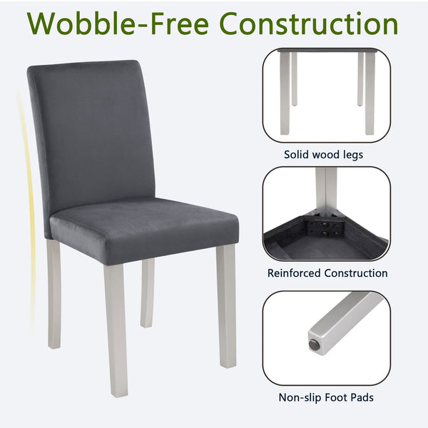 English Elm Dining Chairs Set for 4 with Plush Flannelette Upholstery, Ergonomic High Back & Solid Wood Legs, Silver Gray W1998P266887