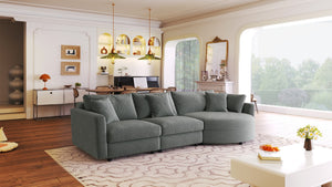 English Elm U_style Chenille Sectional Sofa with Curved Chaise Pine Frame and Three Accent Pillows Grey WY000461AAE