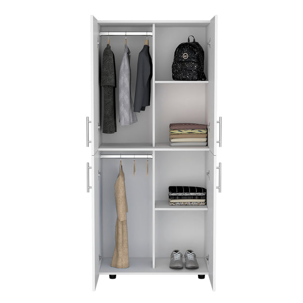 English Elm Armoire Moscow White Bedroom Wardrobe with Dual Cabinets, Hanging Rods & Shelves — Durable Engineered Wood B092S00263