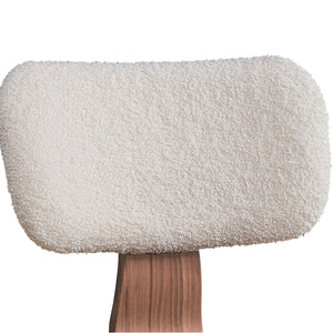 English Elm White Boucle Walnut Side Chair Set of 2 — Curved Tapered Wood Legs, Upholstered Back for Comfort & Style B062P209233