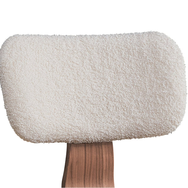 English Elm White Boucle Walnut Side Chair Set of 2 — Curved Tapered Wood Legs, Upholstered Back for Comfort & Style B062P209233