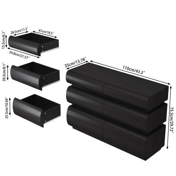 English Elm 6 Modern 6-Drawer Dresser Black No Handle Bedroom Chest with Wide Storage, Sleek Scratch-Resistant Design W757P318427