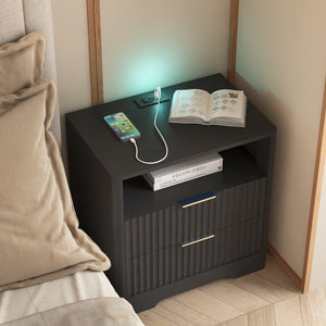 English Elm Nightstand Smart Bedside Table with Usb Charging Voice Light and Cabinet Storage W1321P399420