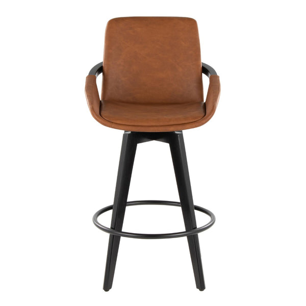 English Elm Fixed-height Swivel Counter Stools with Faux Leather Seats and Chrome Footrest Set of 2 B202S02150