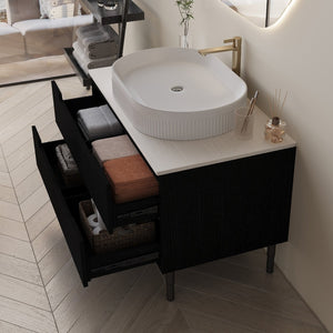 English Elm 36 Inch Floating or Freestanding Bathroom Vanity with Ceramic Sink and Soft Close Drawers W3136S00032