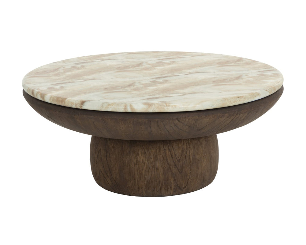 Sunpan ORULA Coffee Table - Sculptural Marble-Look Design with Brown Oak Base for Modern Living Rooms 112807