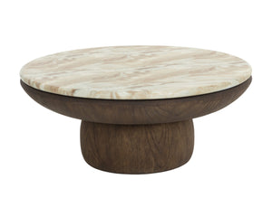 Sunpan ORULA Coffee Table - Sculptural Marble-Look Design with Brown Oak Base for Modern Living Rooms 112807