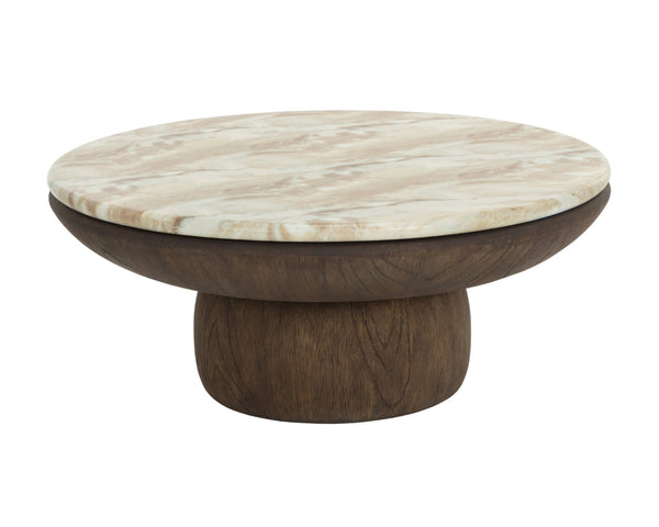 Sunpan ORULA Coffee Table - Sculptural Marble-Look Design with Brown Oak Base for Modern Living Rooms 112807