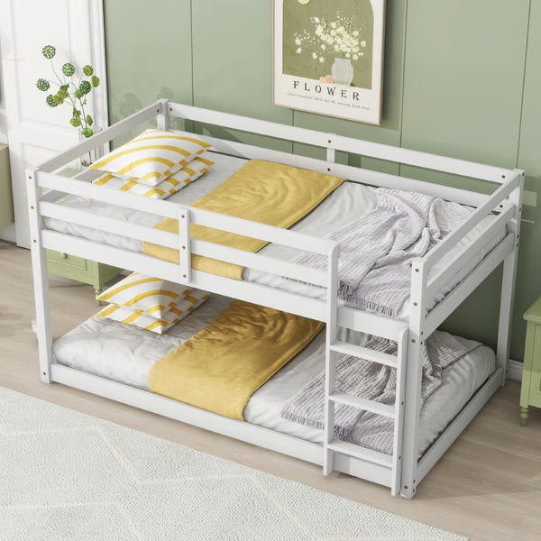 English Elm Solid Wooden Twin Over Twin Bunk Bed In White - Sturdy Rubberwood Frame With Reinforced Slats W504P191646-GIGA