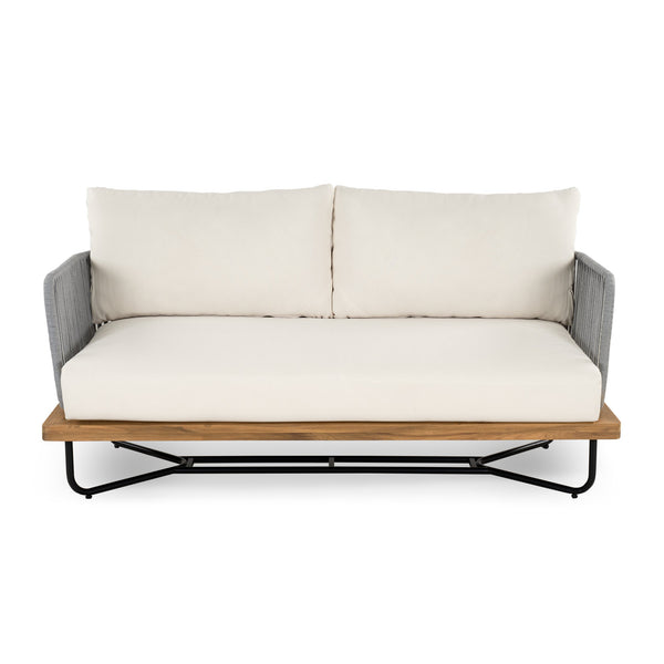 English Elm Christopher Knight Home® - Lucca Outdoor 6-Seater Acacia Wood Patio Set With Rope Woven Accents & Coffee Table - Beige Comfort N773OS00067B