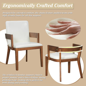 English Elm Modern Ergonomic PU Leather Dining Chairs Set of 2 with Reinforced Lumbar Support, Compact Style & Comfort Walnut,White N842P299017H