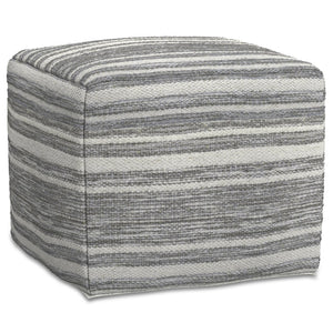 English Elm Carina Handwoven Square Wool Pouf Black White Melange – Supportive Polystyrene Fill, 18"x18"x14" B136P252627