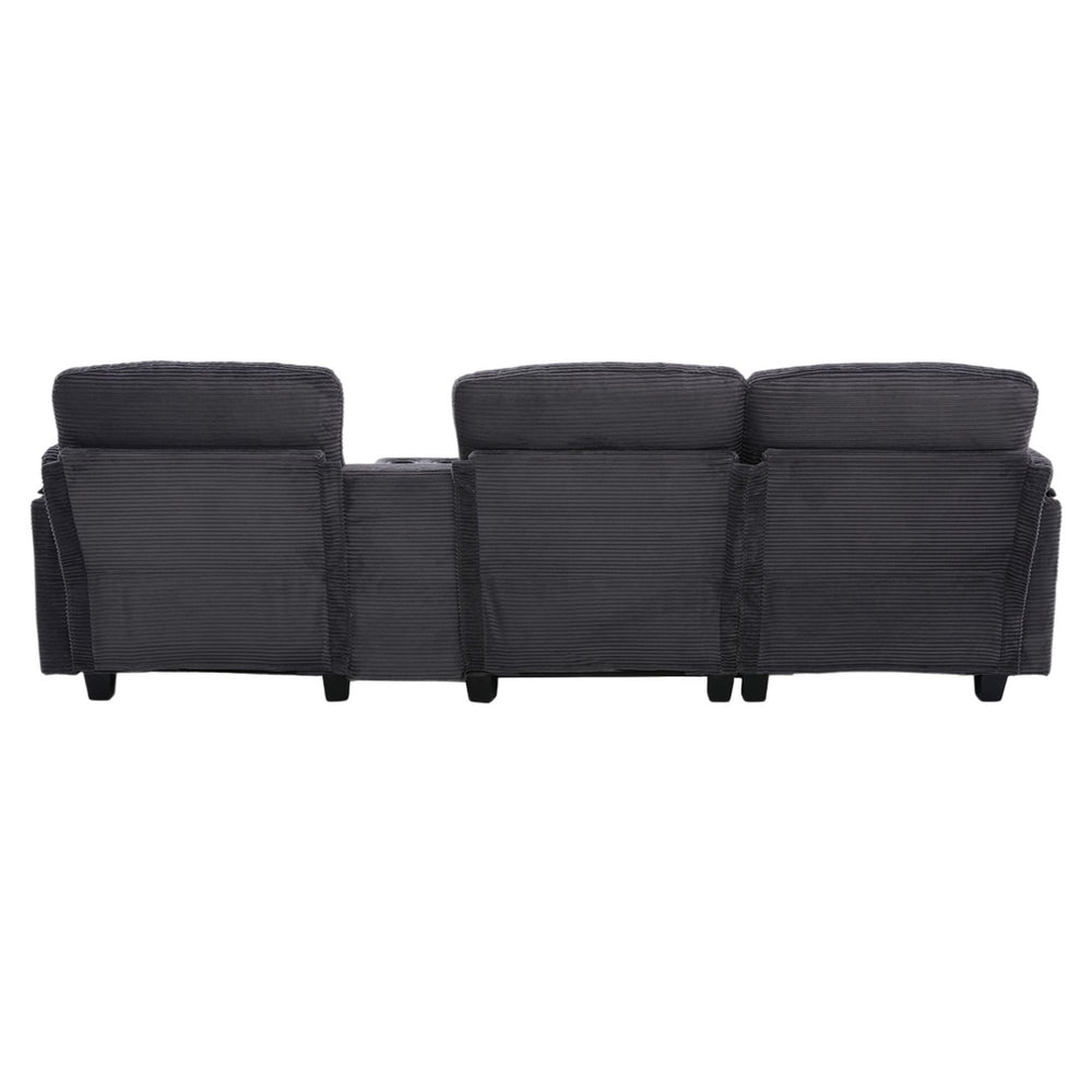 English Elm United L-Type Multifunctional Corduroy Sofa: 4-Seater With Usb Ports, Cup Holders & Storage Solutions W1568S00223-GIGA