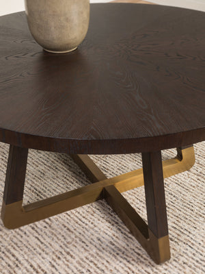 Lexington Artistica Home Verbatim Dining Table - Vintage Modern Design In Wire-brushed White Oak With Antique Brass Accents Dark Brown Wood 2170-870c