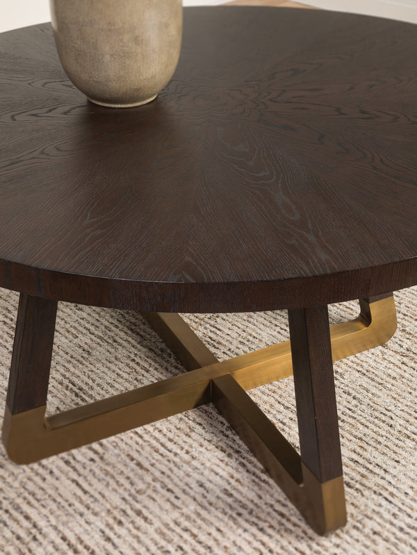 Lexington Artistica Home Verbatim Dining Table - Vintage Modern Design In Wire-brushed White Oak With Antique Brass Accents Dark Brown Wood 2170-870c