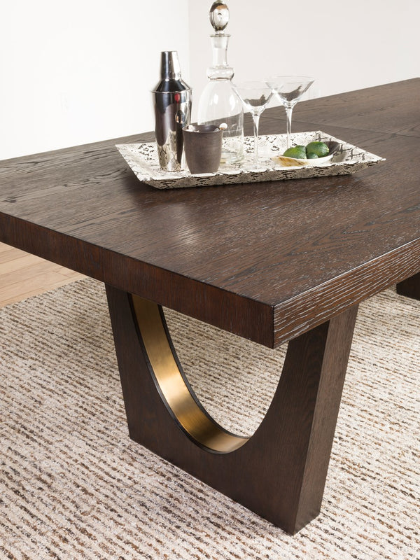 Lexington Artistica Home Verbatim Dining Table - Vintage Modern Design In Wire-brushed White Oak With Antique Brass Accents Dark Brown Wood 2170-877