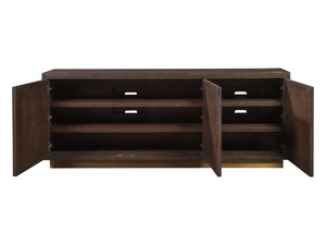 Lexington Artistica Home Verbatim Media Console - Vintage Modern Design In Wire-brushed White Oak With Antiqued Brass Accents Dark Brown Wood 2170-907