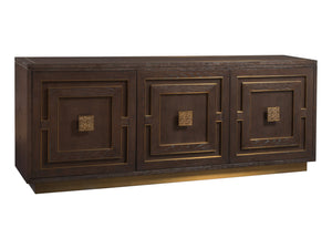 Lexington Artistica Home Verbatim Media Console - Vintage Modern Design In Wire-brushed White Oak With Antiqued Brass Accents Dark Brown Wood 2170-907
