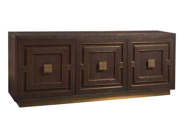 Lexington Artistica Home Verbatim Media Console - Vintage Modern Design In Wire-brushed White Oak With Antiqued Brass Accents Dark Brown Wood 2170-907