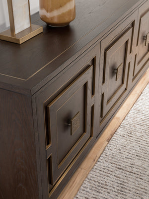 Lexington Artistica Home Verbatim Media Console - Vintage Modern Design In Wire-brushed White Oak With Antiqued Brass Accents Dark Brown Wood 2170-908