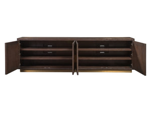 Lexington Artistica Home Verbatim Media Console - Vintage Modern Design In Wire-brushed White Oak With Antiqued Brass Accents Dark Brown Wood 2170-908