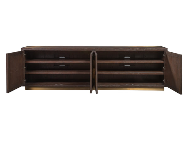Lexington Artistica Home Verbatim Media Console - Vintage Modern Design In Wire-brushed White Oak With Antiqued Brass Accents Dark Brown Wood 2170-908
