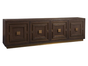 Lexington Artistica Home Verbatim Media Console - Vintage Modern Design In Wire-brushed White Oak With Antiqued Brass Accents Dark Brown Wood 2170-908