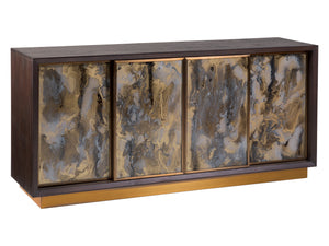 Lexington Artistica Home Verbatim Media Console - Vintage Modern Design In Wire-brushed White Oak With Antiqued Brass Accents Dark Brown Wood 2170-909