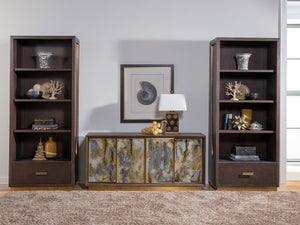 Lexington Artistica Home Verbatim Media Console - Vintage Modern Design In Wire-brushed White Oak With Antiqued Brass Accents Dark Brown Wood 2170-909