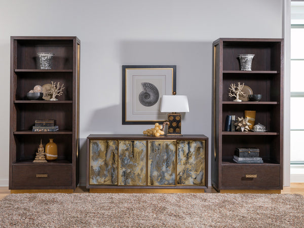 Lexington Artistica Home Verbatim Media Console - Vintage Modern Design In Wire-brushed White Oak With Antiqued Brass Accents Dark Brown Wood 2170-909