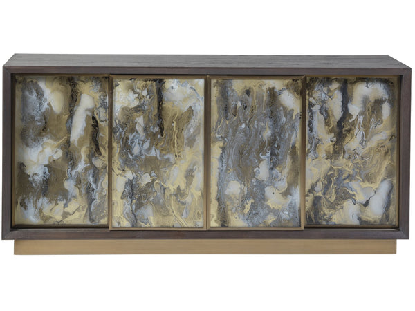 Lexington Artistica Home Verbatim Media Console - Vintage Modern Design In Wire-brushed White Oak With Antiqued Brass Accents Dark Brown Wood 2170-909