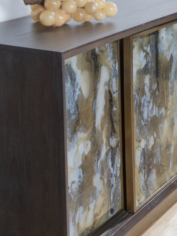 Lexington Artistica Home Verbatim Media Console - Vintage Modern Design In Wire-brushed White Oak With Antiqued Brass Accents Dark Brown Wood 2170-909