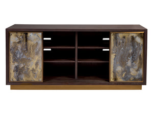 Lexington Artistica Home Verbatim Media Console - Vintage Modern Design In Wire-brushed White Oak With Antiqued Brass Accents Dark Brown Wood 2170-909