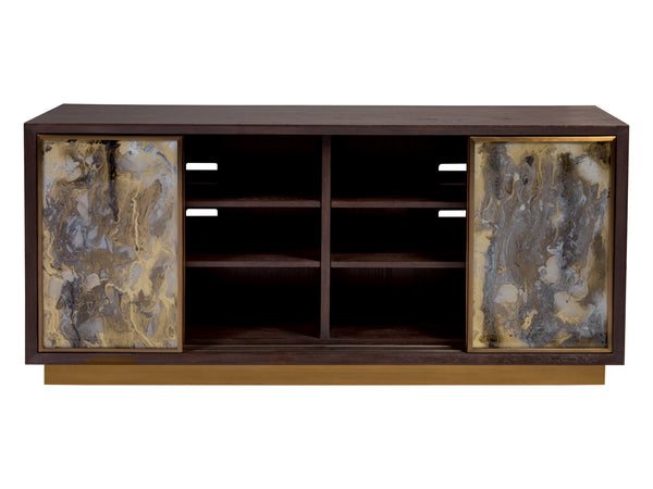 Lexington Artistica Home Verbatim Media Console - Vintage Modern Design In Wire-brushed White Oak With Antiqued Brass Accents Dark Brown Wood 2170-909