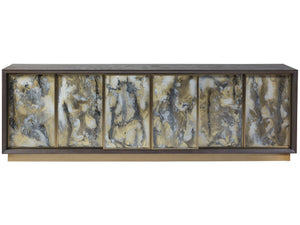 Lexington Artistica Home Verbatim Media Console - Vintage Modern Design In Wire-brushed White Oak With Antiqued Brass Accents Dark Brown Wood 2170-910