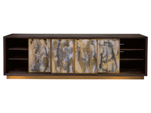 Lexington Artistica Home Verbatim Media Console - Vintage Modern Design In Wire-brushed White Oak With Antiqued Brass Accents Dark Brown Wood 2170-910