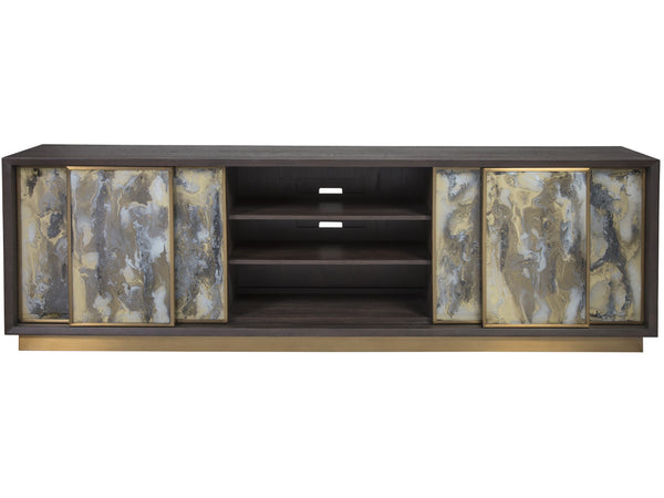 Lexington Artistica Home Verbatim Media Console - Vintage Modern Design In Wire-brushed White Oak With Antiqued Brass Accents Dark Brown Wood 2170-910