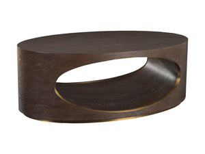 Lexington Artistica Home Verbatim Vintage Modern Oval Cocktail Table With White Oak Veneers And Antiqued Brass Accents Dark Brown Wood 2170-949