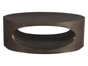 Lexington Artistica Home Verbatim Vintage Modern Oval Cocktail Table With White Oak Veneers And Antiqued Brass Accents Dark Brown Wood 2170-949